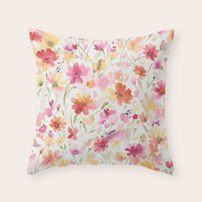 Natural Haze Spring Meadow Cosmos Wildflowers Magenta Red Yellow Throw Pillow Gallery Image 6