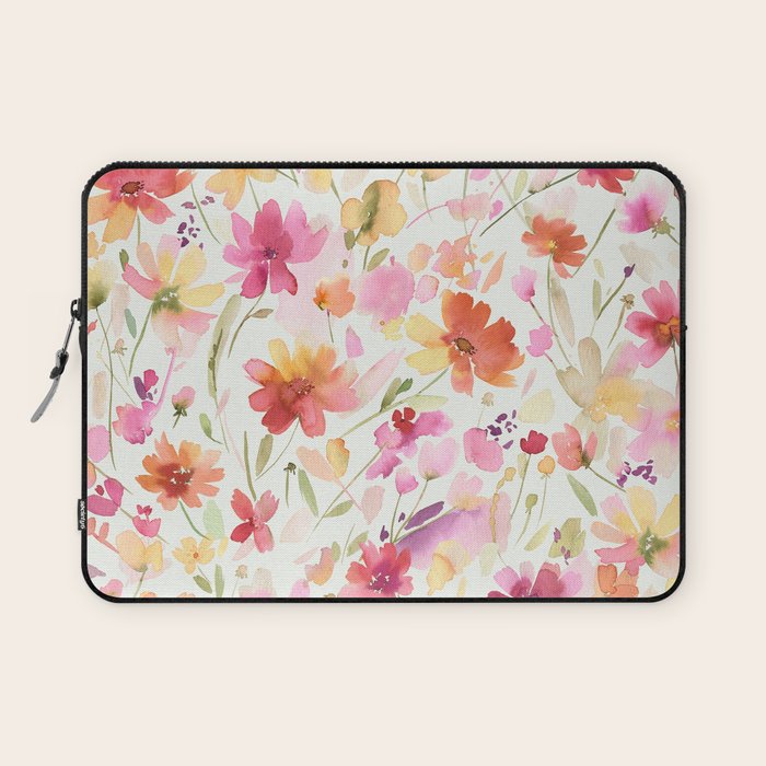 Natural Haze Spring Meadow Cosmos Wildflowers Magenta Red Yellow Laptop Sleeve Gallery Image 1