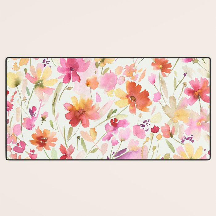 Natural Haze Spring Meadow Cosmos Wildflowers Magenta Red Yellow Desk Mat Gallery Image 3