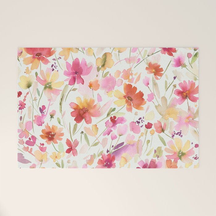 Natural Haze Spring Meadow Cosmos Wildflowers Magenta Red Yellow Welcome Mat Gallery Image 1