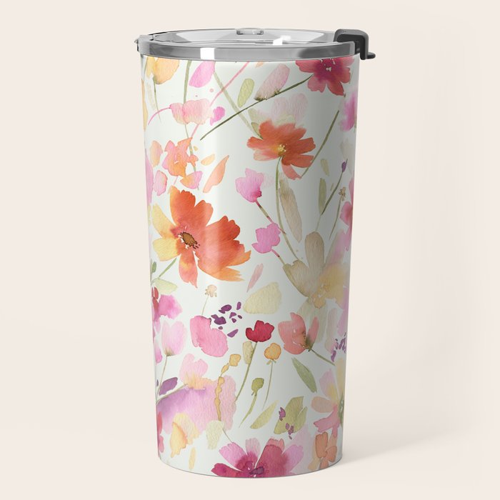 Natural Haze Spring Meadow Cosmos Wildflowers Magenta Red Yellow Travel Mug Gallery Image 2