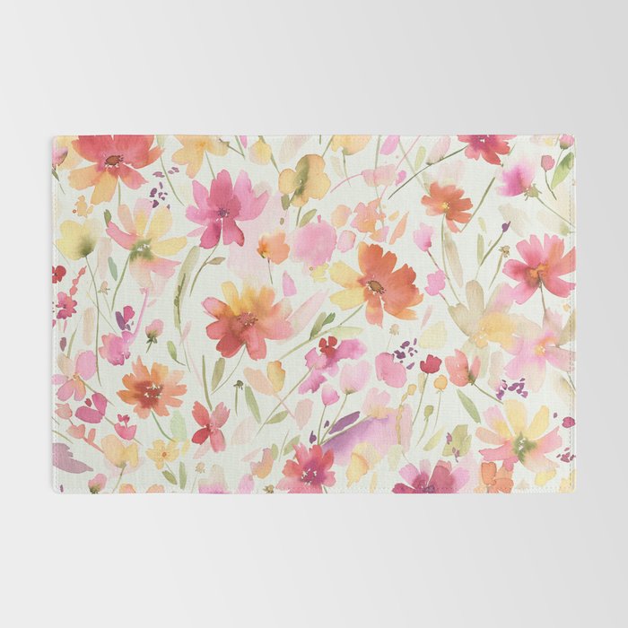Natural Haze Spring Meadow Cosmos Wildflowers Magenta Red Yellow Rug Gallery Image 2