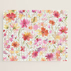 Natural Haze Spring Meadow Cosmos Wildflowers Magenta Red Yellow Jigsaw Puzzle Gallery Image 1