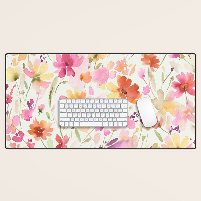 Natural Haze Spring Meadow Cosmos Wildflowers Magenta Red Yellow Desk Mat Gallery Image 1