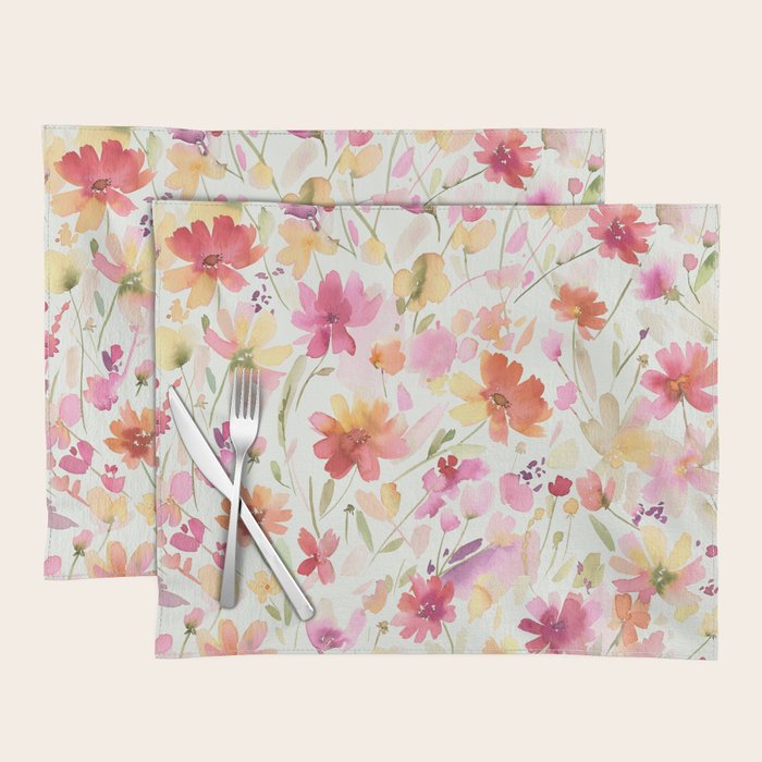 Natural Haze Spring Meadow Cosmos Wildflowers Magenta Red Yellow Placemat Gallery Image 1