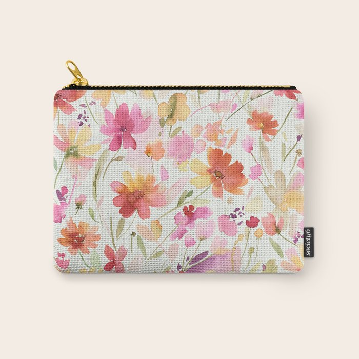 Natural Haze Spring Meadow Cosmos Wildflowers Magenta Red Yellow Carry All Pouch Gallery Image 1