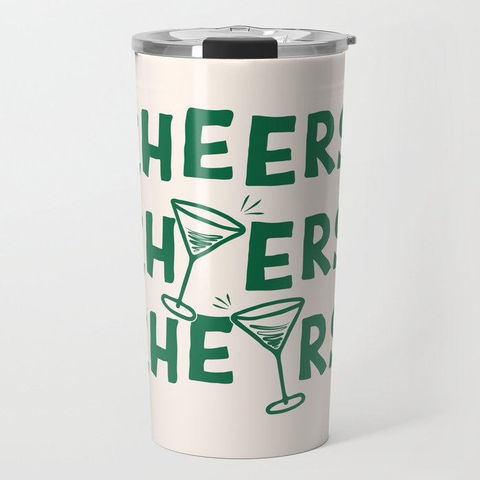 Cheers. Cocktails and Drinks in Green And Linen White Travel Mug Gallery Image 1