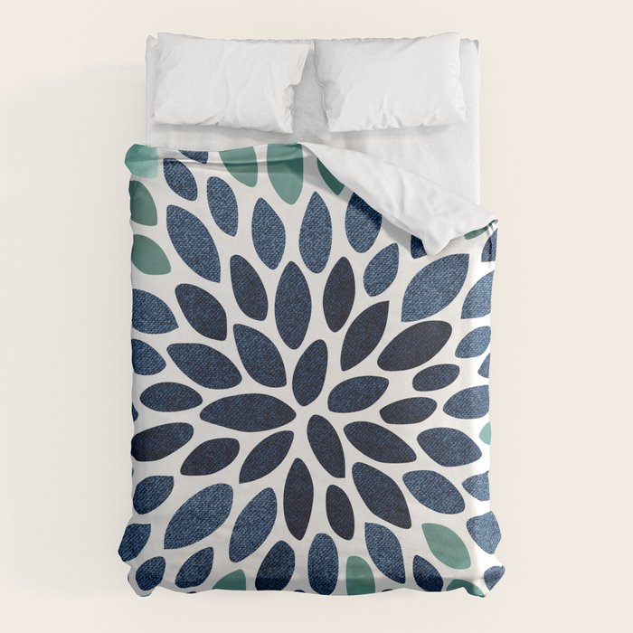 Flower Bloom, Aqua and Navy Duvet Cover Gallery Image 1