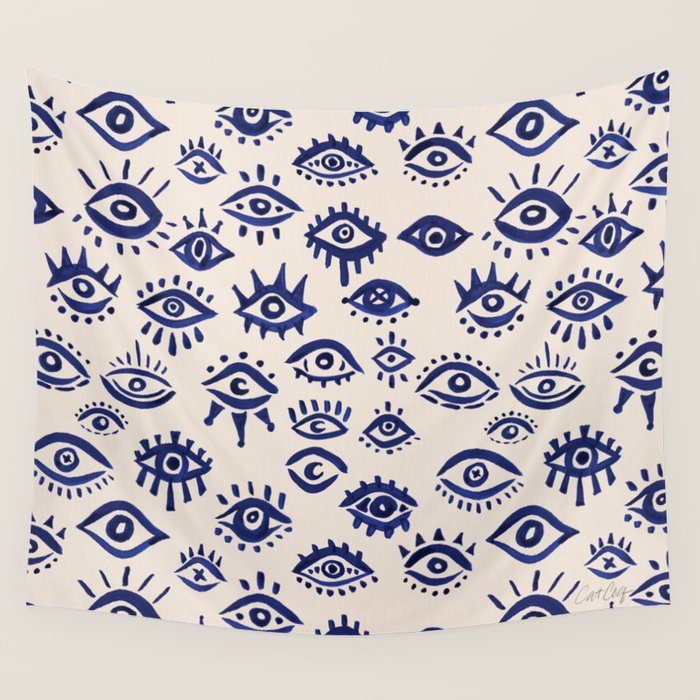 Mystic Eyes â Navy & Cream Wall Tapestry Gallery Image 4