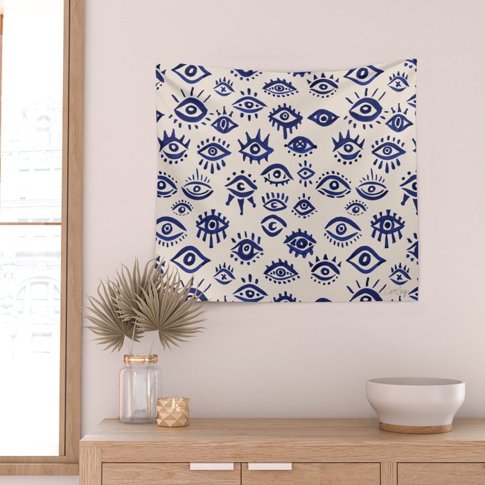 Mystic Eyes â Navy & Cream Wall Tapestry Gallery Image 2