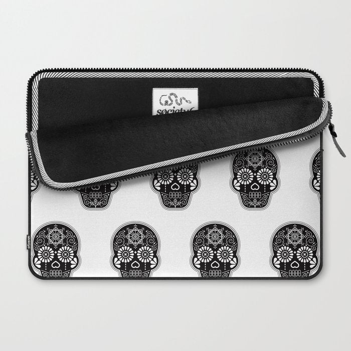 DÃ­a de Muertos Calavera â¢ Mexican Sugar Skull - Black Palette Laptop Sleeve Gallery Image 2