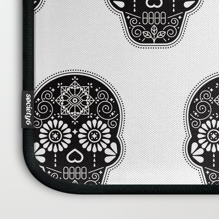 DÃ­a de Muertos Calavera â¢ Mexican Sugar Skull - Black Palette Laptop Sleeve Gallery Image 3