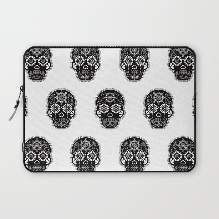 DÃ­a de Muertos Calavera â¢ Mexican Sugar Skull - Black Palette Laptop Sleeve Gallery Image 1