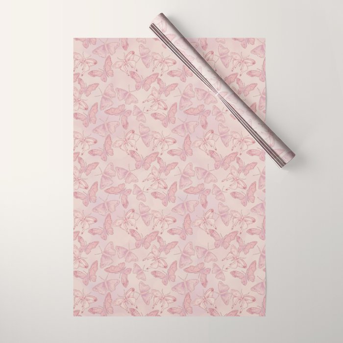 Butterfly Pattern soft pink pastel Wrapping Paper Gallery Image 1