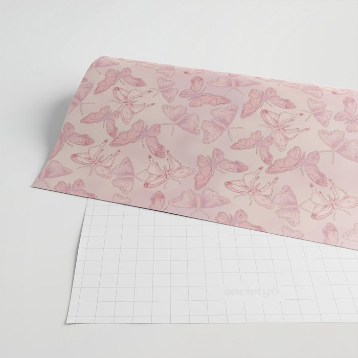Butterfly Pattern soft pink pastel Wrapping Paper Gallery Image 2