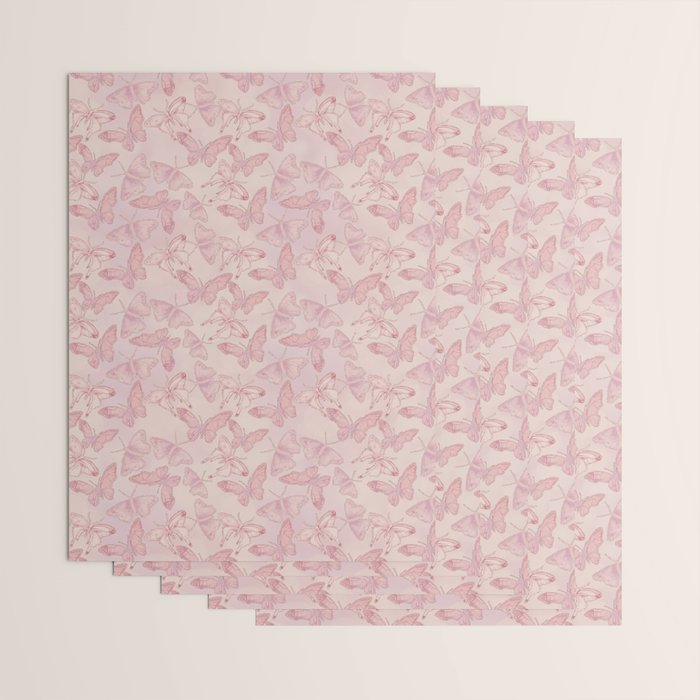 Butterfly Pattern soft pink pastel Wrapping Paper Gallery Image 3