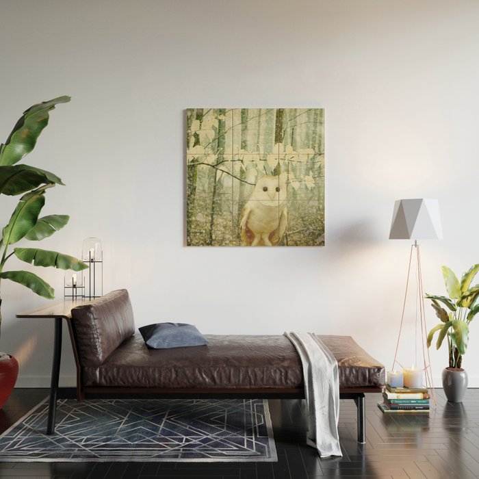 Barn Owl in Snowy Winter Woodland Wood Wall Art Gallery Image 2