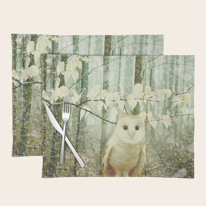 Barn Owl in Snowy Winter Woodland Placemat Gallery Image 1