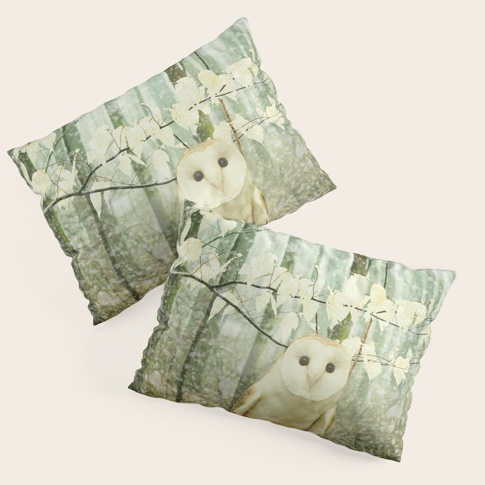 Barn Owl in Snowy Winter Woodland Pillow Sham Gallery Image 3