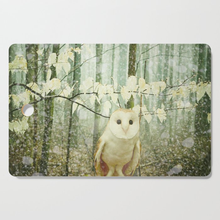 Barn Owl in Snowy Winter Woodland Cutting Board Gallery Image 1