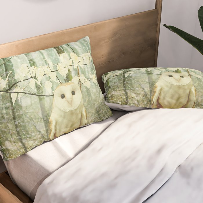 Barn Owl in Snowy Winter Woodland Pillow Sham Gallery Image 2