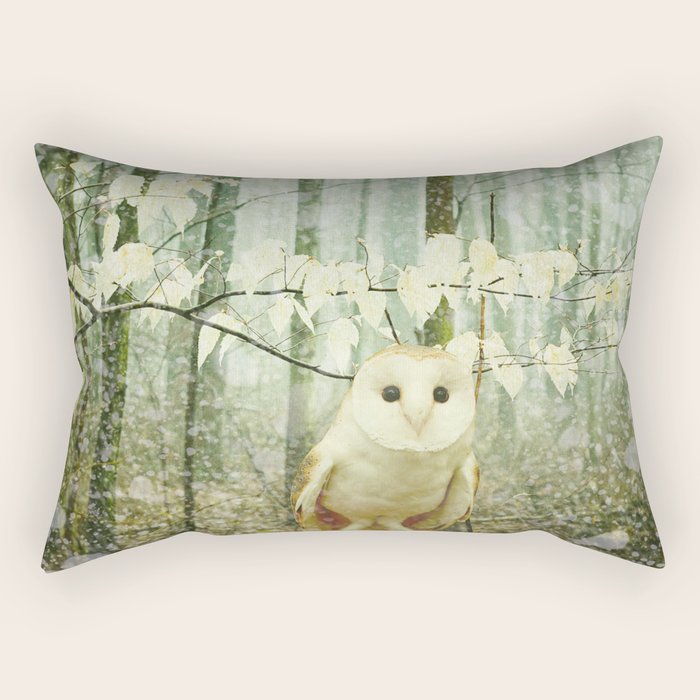 Barn Owl in Snowy Winter Woodland Rectangular Pillow Gallery Image 1