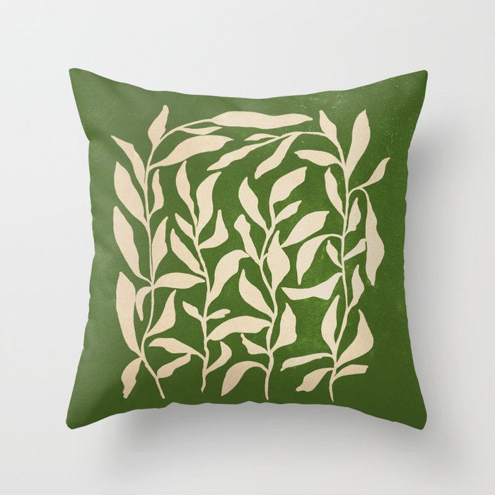 Olive Green Leaves: Mid Century Edition Throw Pillow Gallery Image 6