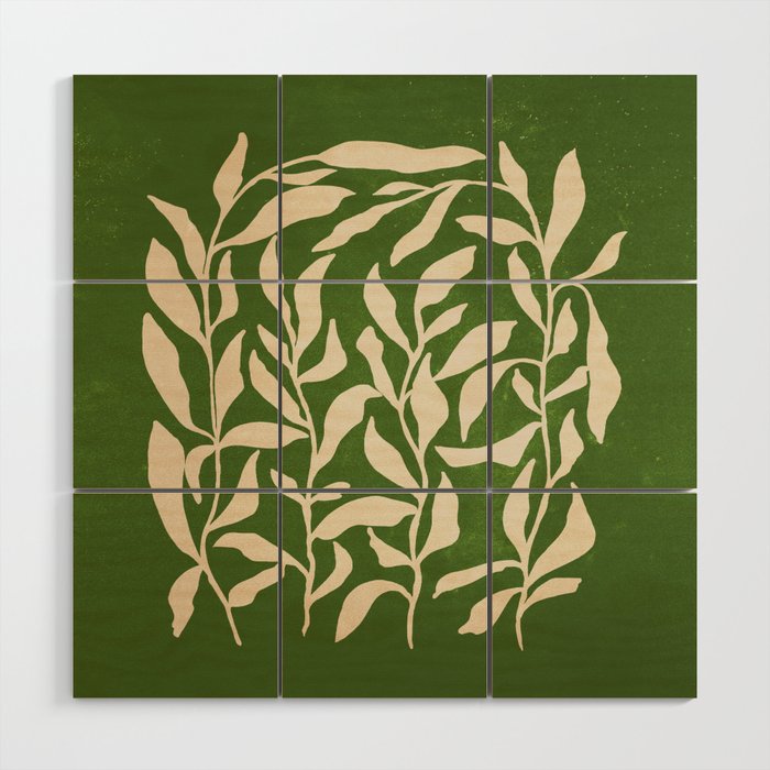 Olive Green Leaves: Mid Century Edition Wood Wall Art Gallery Image 1