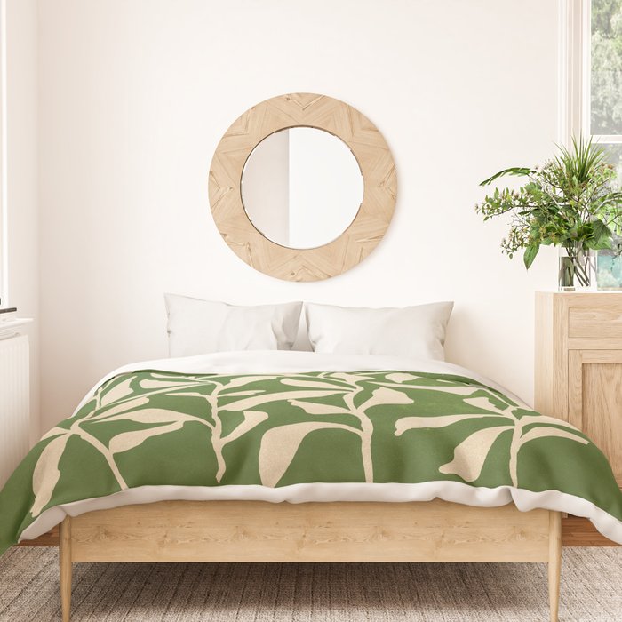 Olive Green Leaves: Mid Century Edition Duvet Cover Gallery Image 3