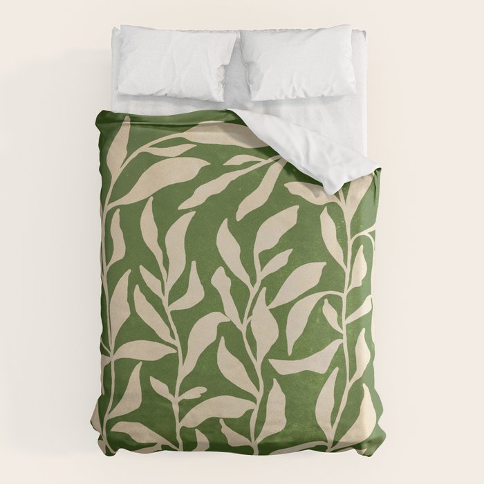 Olive Green Leaves: Mid Century Edition Duvet Cover Gallery Image 1