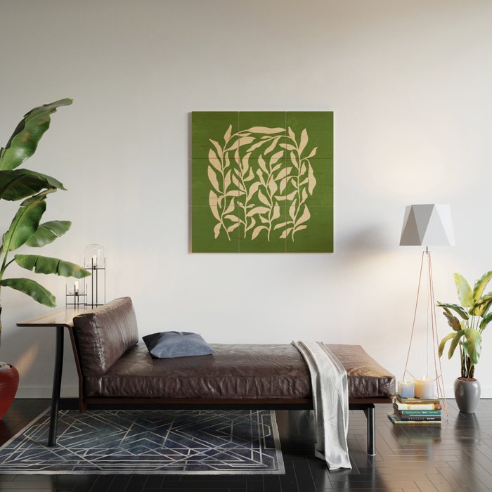 Olive Green Leaves: Mid Century Edition Wood Wall Art Gallery Image 2