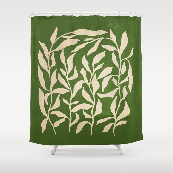 Olive Green Leaves: Mid Century Edition Shower Curtain Gallery Image 1