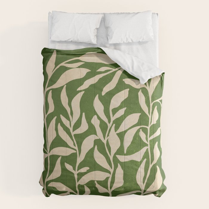 Olive Green Leaves: Mid Century Edition Comforter Gallery Image 1