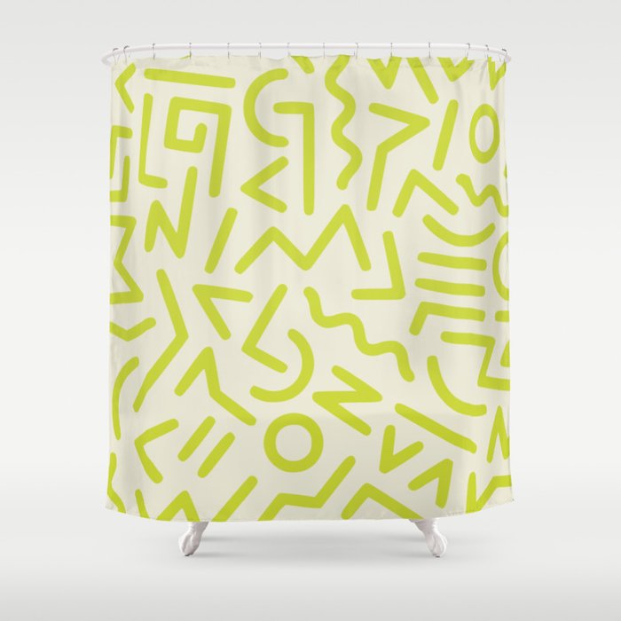 Chartreuse abstract line art 16 Shower Curtain