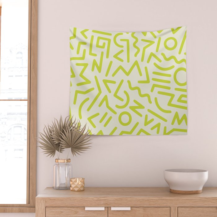 Chartreuse abstract line art 16 Wall Tapestry Gallery Image 2