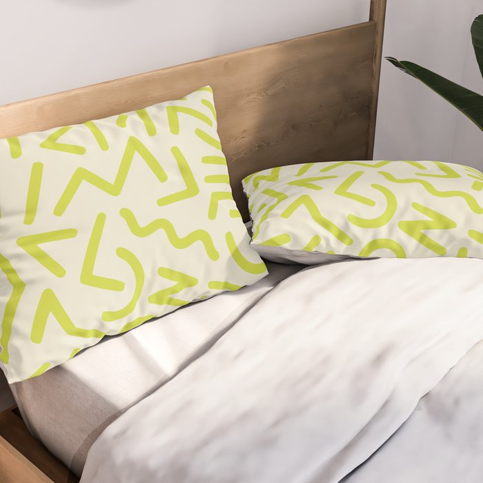 Chartreuse abstract line art 16 Pillow Sham Gallery Image 2
