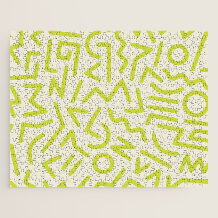 Chartreuse abstract line art 16 Jigsaw Puzzle Gallery Image 1