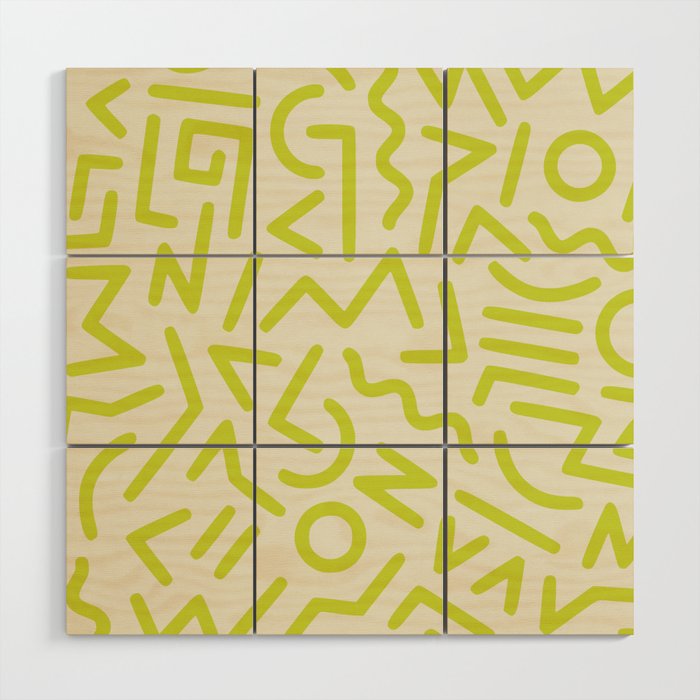 Chartreuse abstract line art 16 Wood Wall Art Gallery Image 1