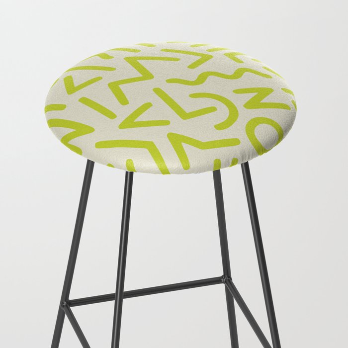 Chartreuse abstract line art 16 Stool Gallery Image 2