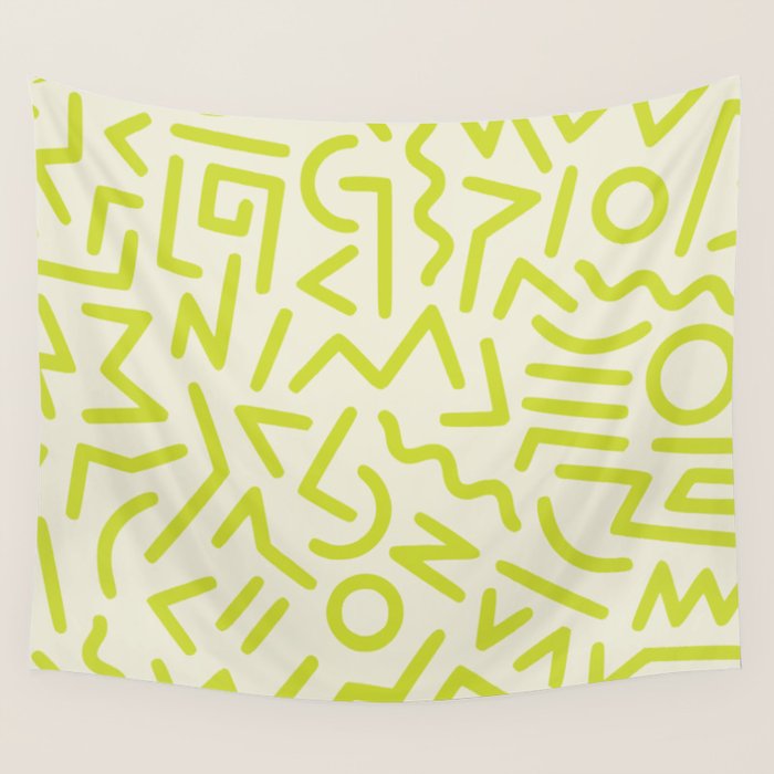 Chartreuse abstract line art 16 Wall Tapestry Gallery Image 4