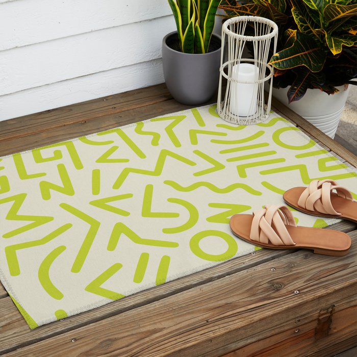 Chartreuse abstract line art 16 Outdoor Rug Gallery Image 2