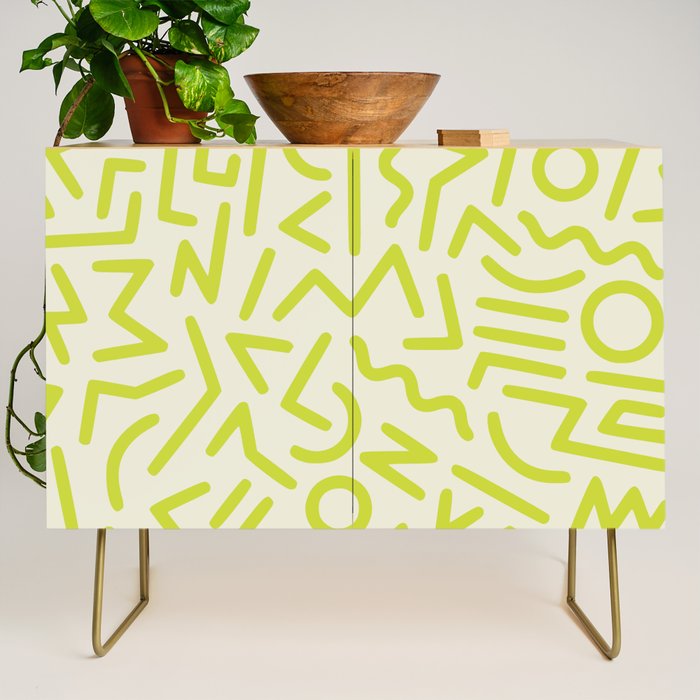 Chartreuse abstract line art 16 Credenza Gallery Image 1