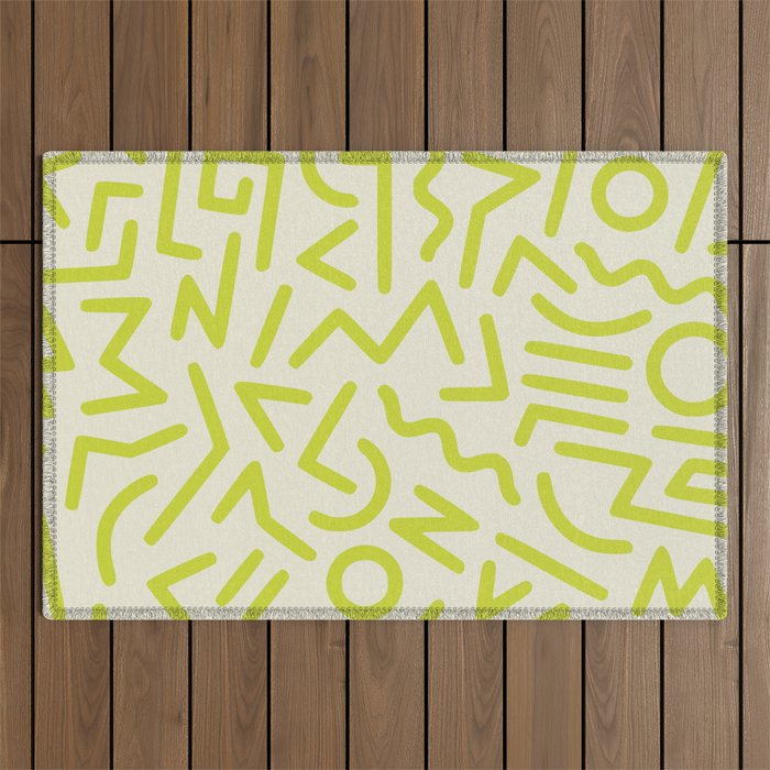 Chartreuse abstract line art 16 Outdoor Rug Gallery Image 1