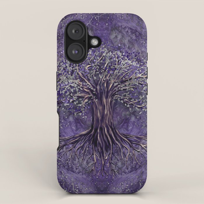 Tree of life -Yggdrasil Amethyst and silver iPhone Case Gallery Image 1