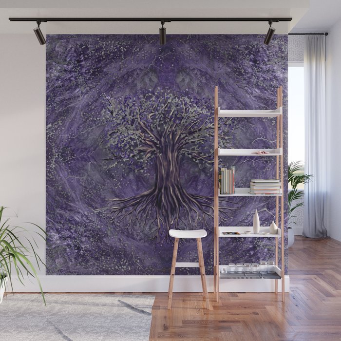 Tree of life -Yggdrasil Amethyst and silver Wall Mural Gallery Image 1