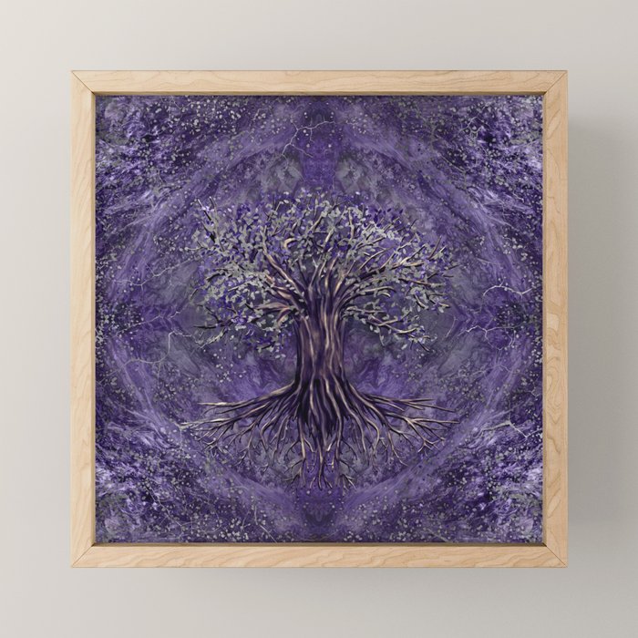 Tree of life -Yggdrasil Amethyst and silver Mini Art Print Gallery Image 1