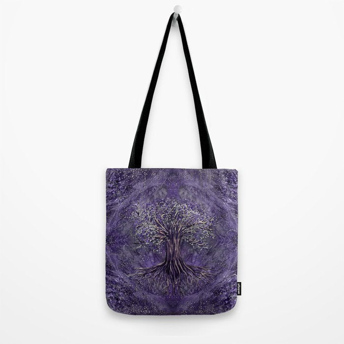Tree of life -Yggdrasil Amethyst and silver Tote Bag Gallery Image 2