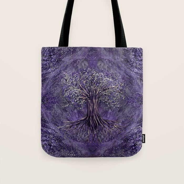 Tree of life -Yggdrasil Amethyst and silver Tote Bag Gallery Image 1