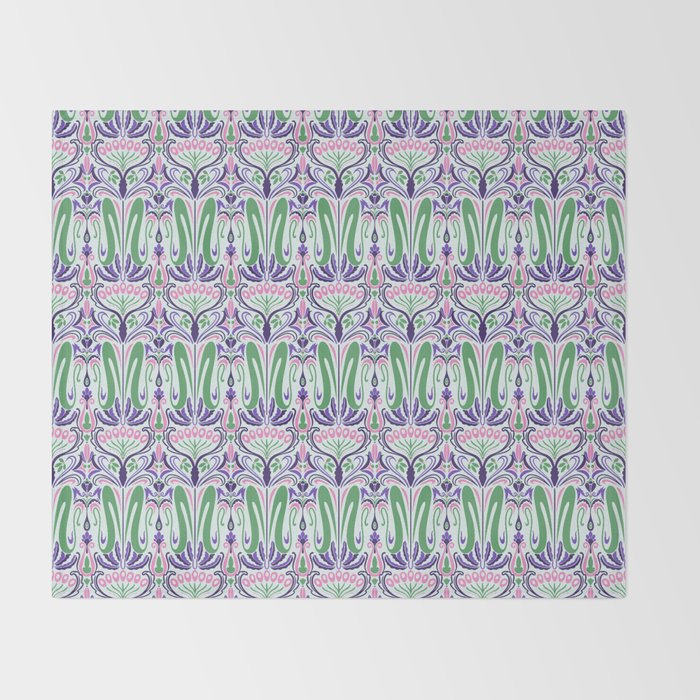 Art Nouveau Pattern 1 - Purple, Pink, Green Throw Blanket Gallery Image 2
