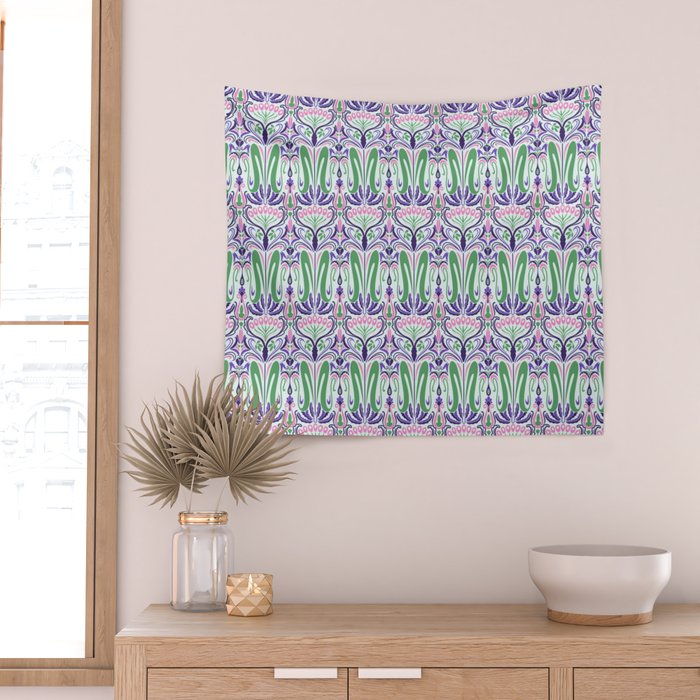 Art Nouveau Pattern 1 - Purple, Pink, Green Wall Tapestry Gallery Image 2